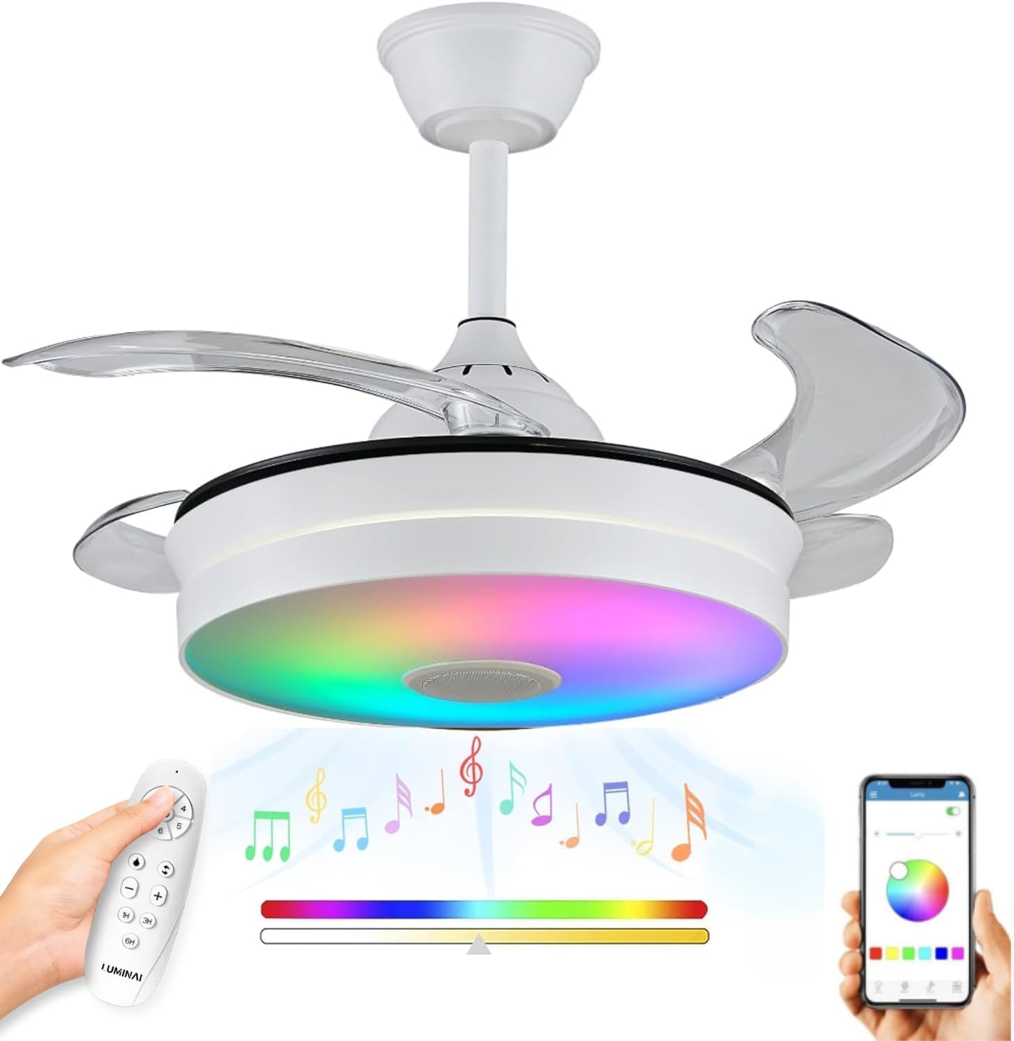 Ventilador de Techo con Luz LED - Ventilador Aspas Retráctiles y RGB ...