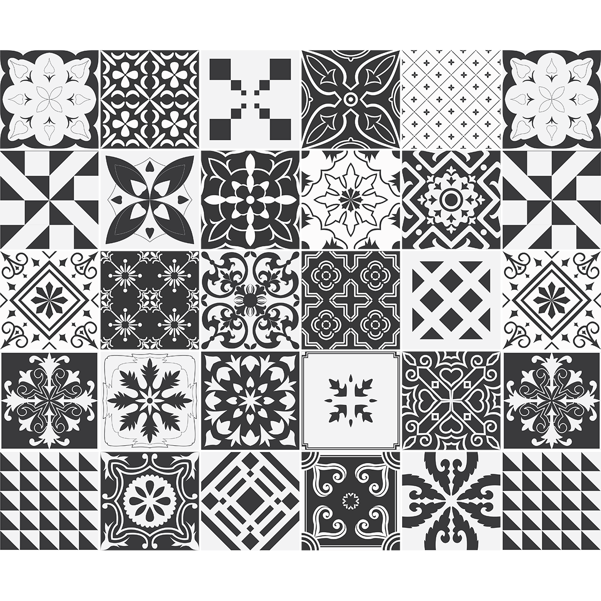 30 Stickers Carrelage Autocollants Noir Et Blanc - Étancherésistant à La Chaleur, Pour Cuisine Et Salle De Bain