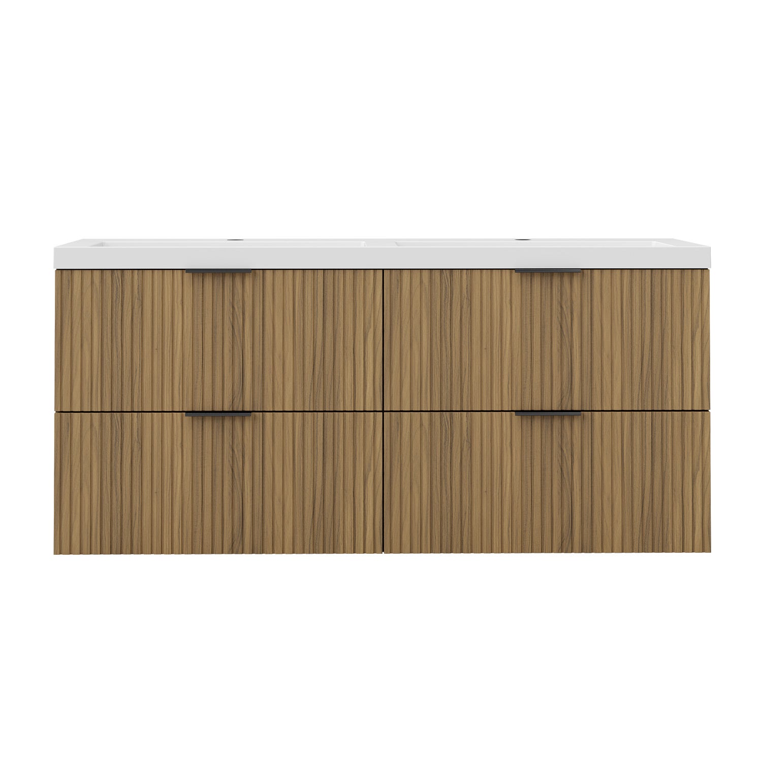 Meubles Salle de Bain 120cm avec double vasque - 4 tiroirs effet noyer - 3