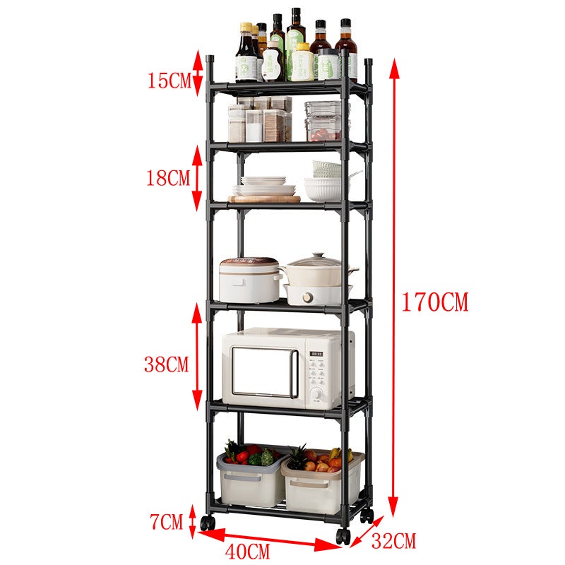 BOMCLAP Étagère de rangement mobile à 6 niveaux avec poulies, autoportante et grande capacité, idéale pour la cuisine et le rangement. - 2