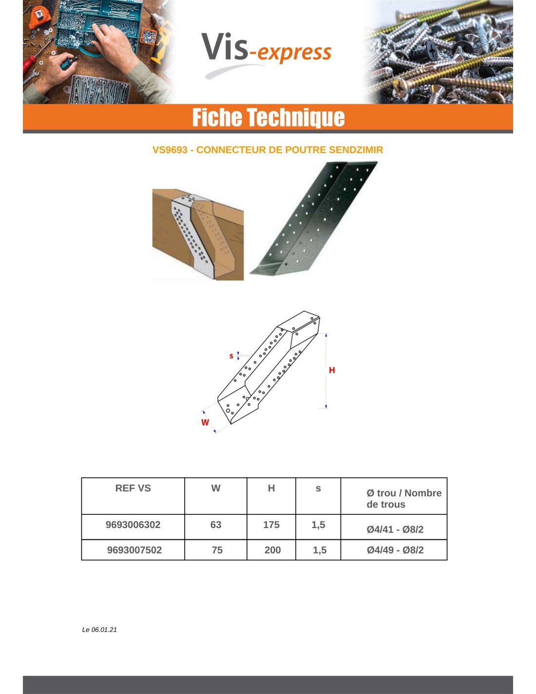 Connecteur de poutre bois Sendzimir 63X175-1 pièce - 4