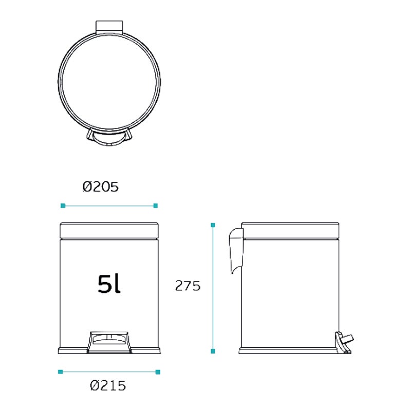 Poubelle ronde à pédale ligne black - Contenance : 5 L - Décor : Noir RAL 9005 - Diamètre : 205 mm - Hauteur : 275 mm -ITAR - 2