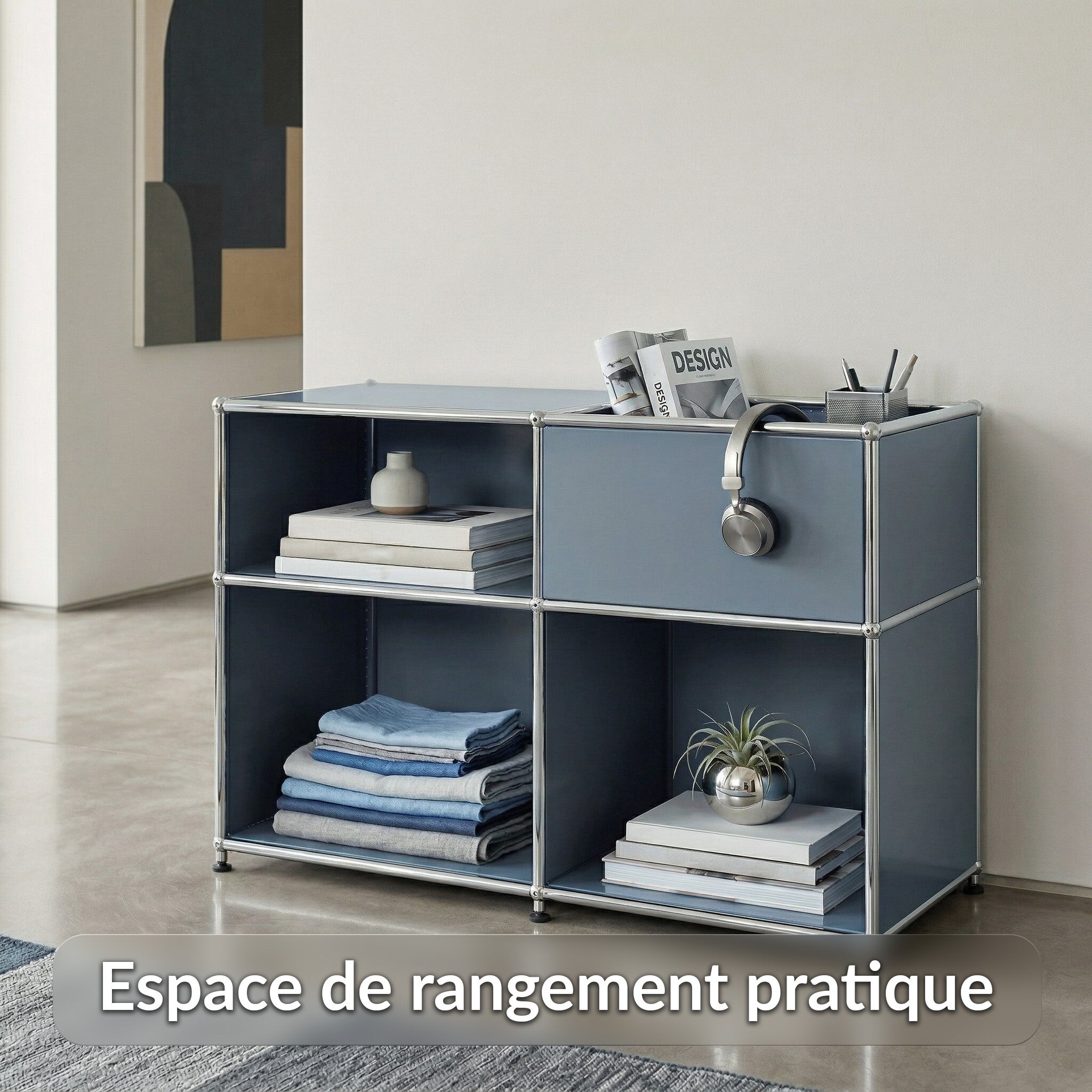 Étagère métal chromé design épuré, Concept Epuré MK-030 : 3 étages + 1 compartiment , Gris, 65 x 40 x 88 cm - 4