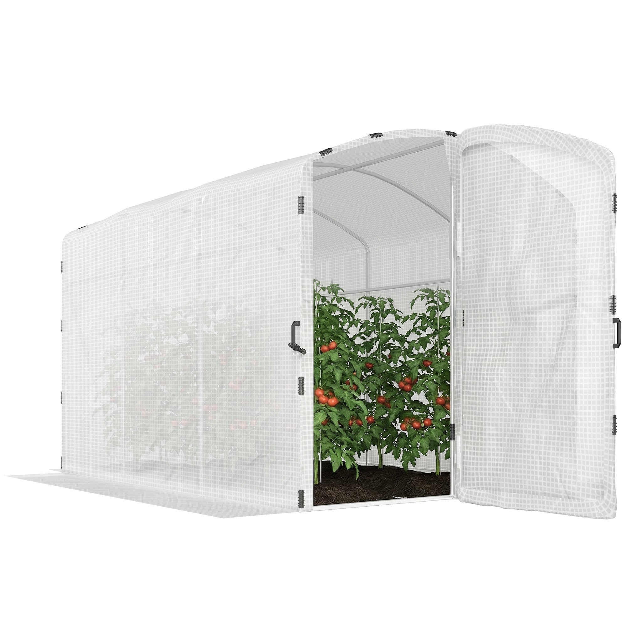 ogród tunel foliowy 6m², ogród tunel foliowy 300x200x195cm PE plandeka 220g/m² z 50 cm wydłużone krawędzie i biały drzwi