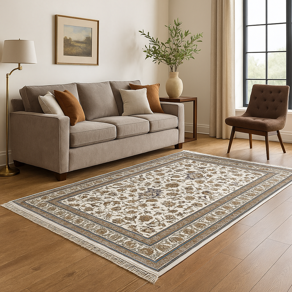 Hamid - Tapis 225x150cm beige motif floral oriental - 2