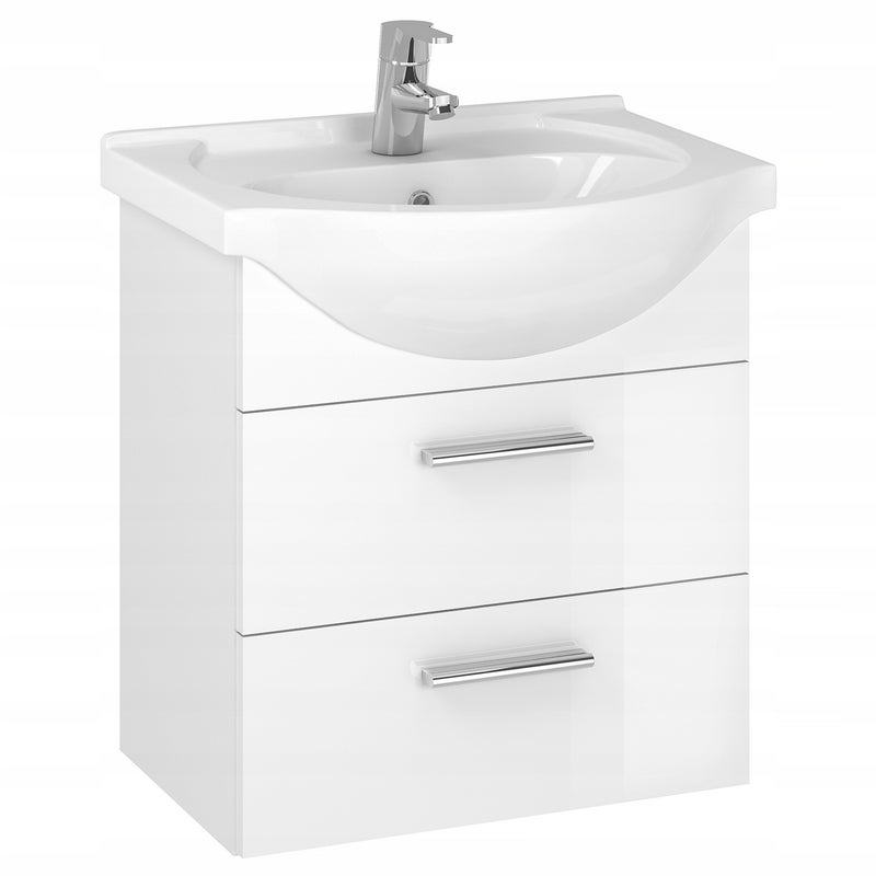 Szafka łazienkowa pod umywalkę z umywalką wisząca biała połysk 50 cm