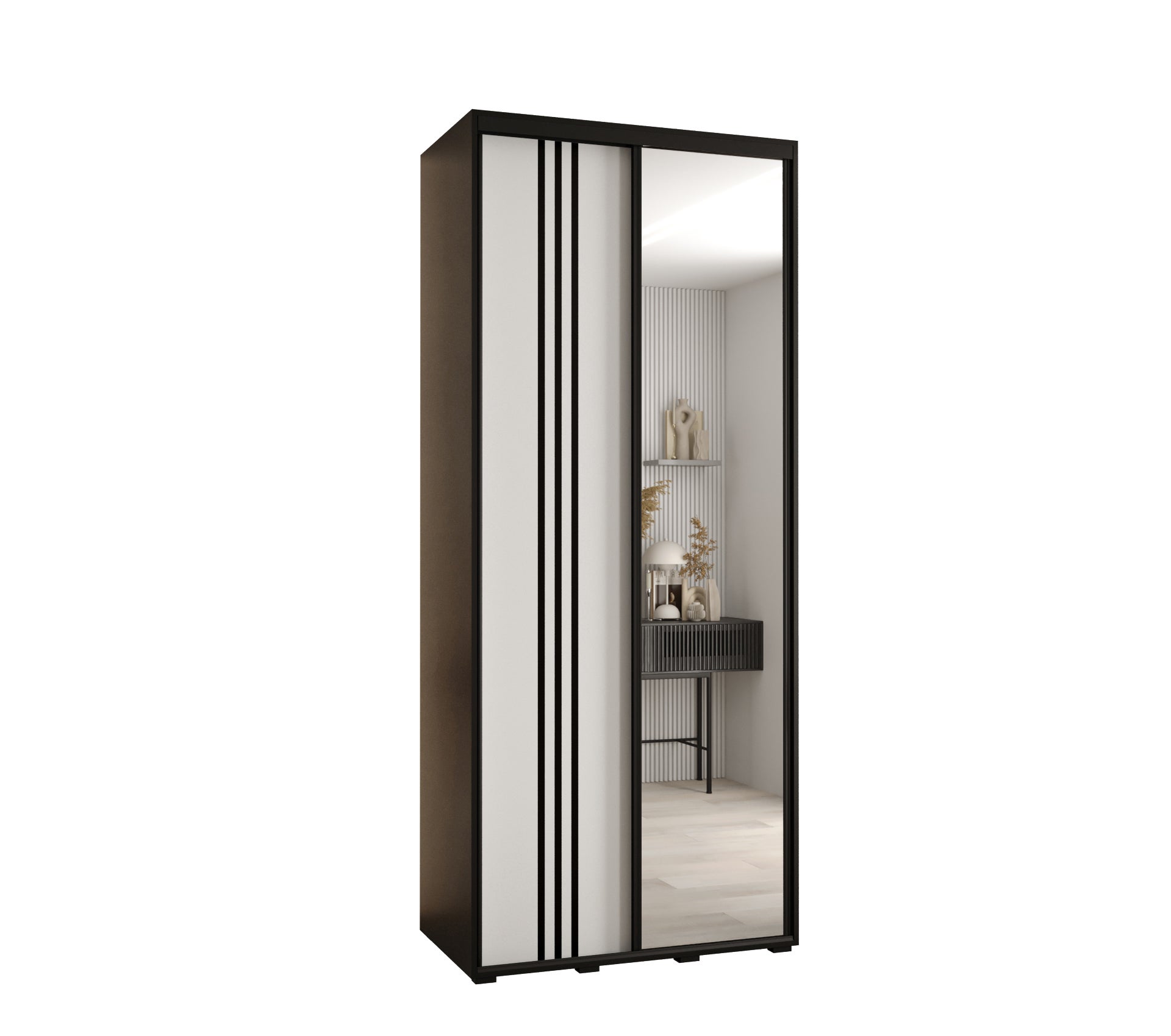 Szafa przesuwna z lustrem wysoka Davos 7 100 x 45 x 235,2 cm czarny + biały + u. czarny - Abiks Meble