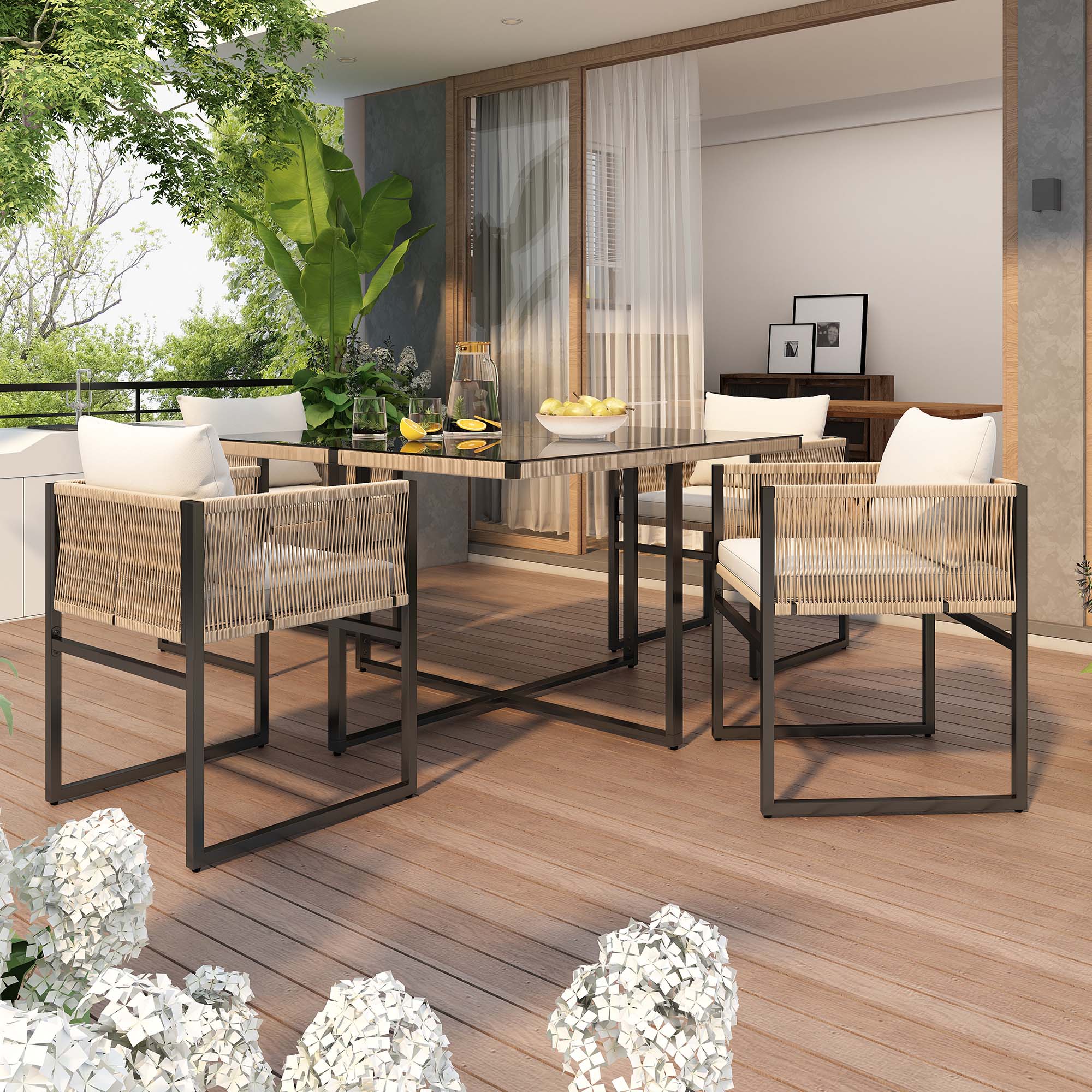 Ensemble De Jardin 3 Pièces 2 Chaises Inclinables Multi-positions Pliables + Table Ronde Verre