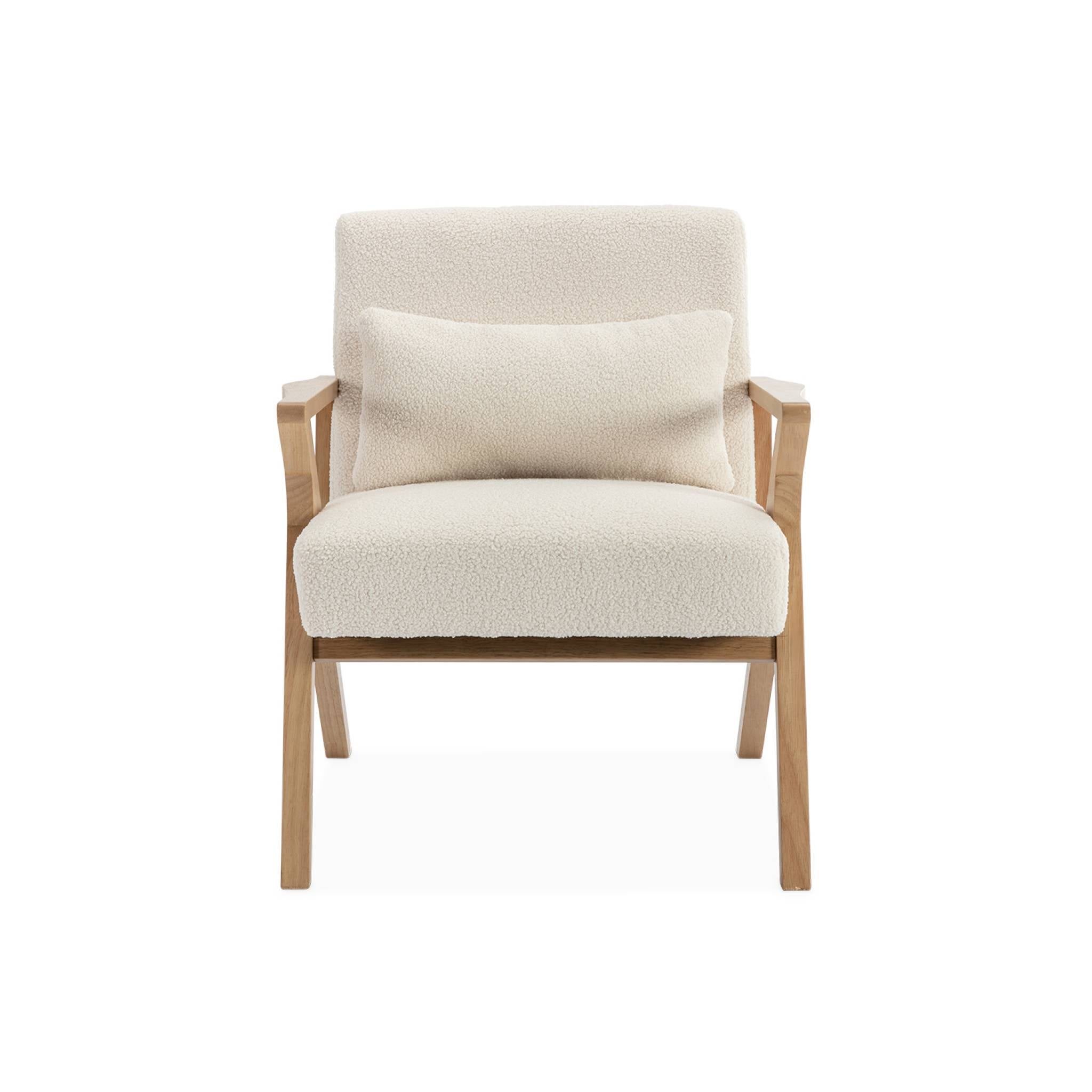 Fauteuil scandinave bois d'hévéa et bouclette crème ANTOINE ANTOINE - 4