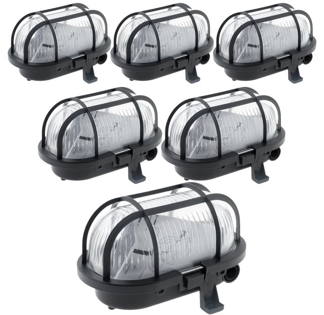 Lot de 6 hublots ovales 60W IP44 E27 Classe II - Noir - Zenitech
