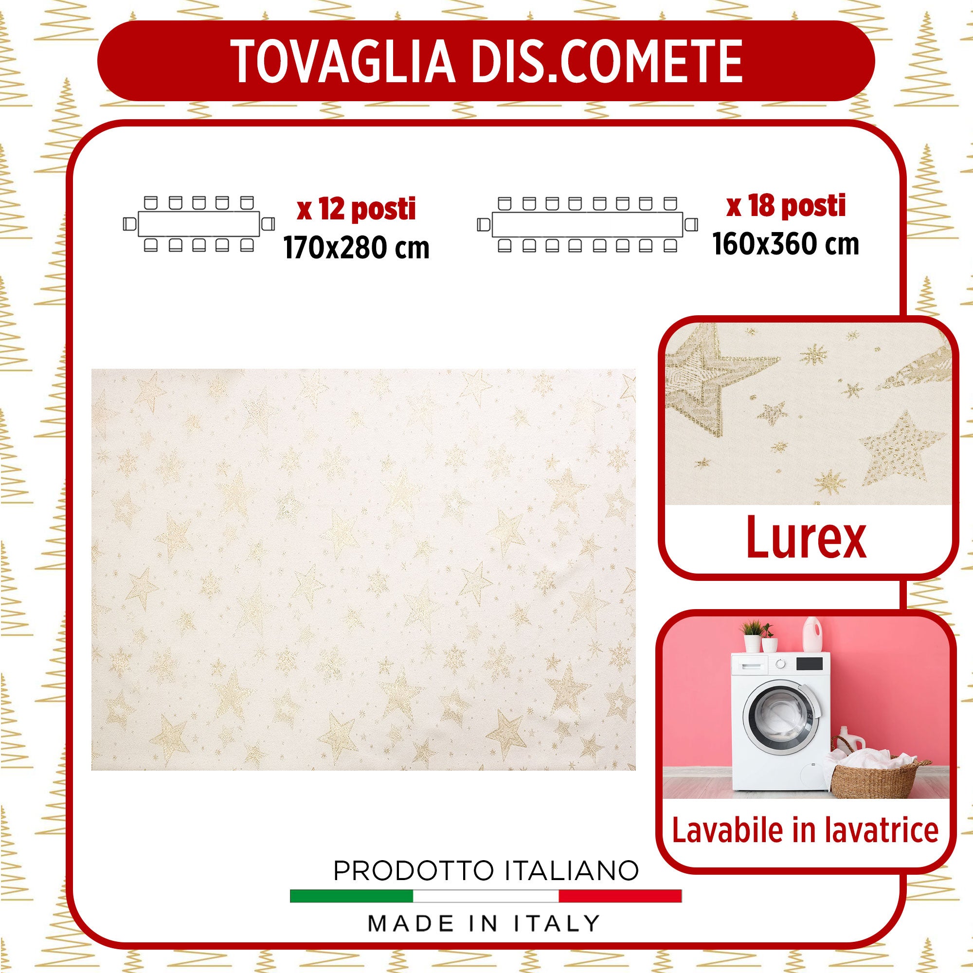 Tovaglia Natalizia glitter lurex Comete 12 posti Decoro di Natale in cotone 7154 - 4