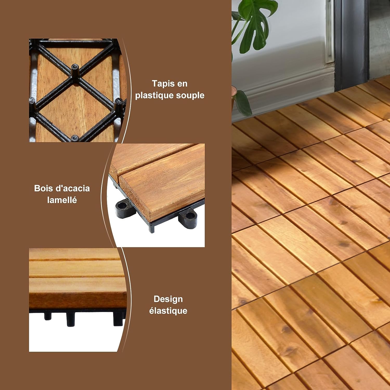 Carreaux de Terrasse en Bois d'Acacia 27 Pièces,Bois Huilé 30 x 30 CM Couvrant Surface de 24300 cm² - 2
