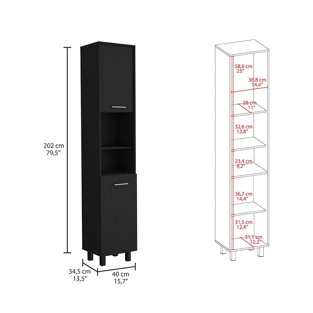 Despensa de cocina Hobart en melamina con 2 puertas y 5 estantes , 202 X 40 X 34.5 cm , Negro - 3