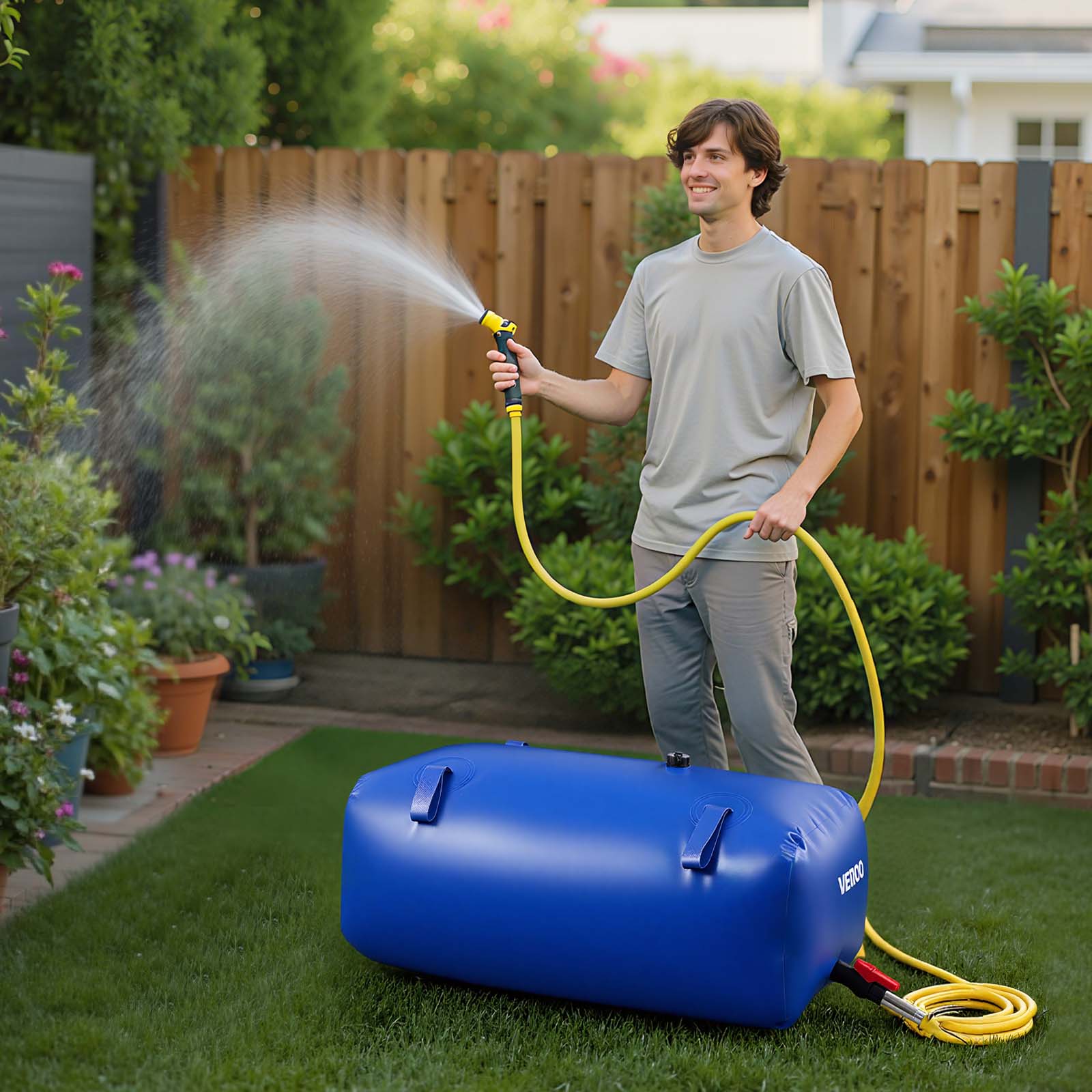 Reservatório de água flexível VEVOR 113 L, bolsa dobrável em PVC grande capacidade, para irrigação, jardim, camping, motorhome, uso externo, azul - 8