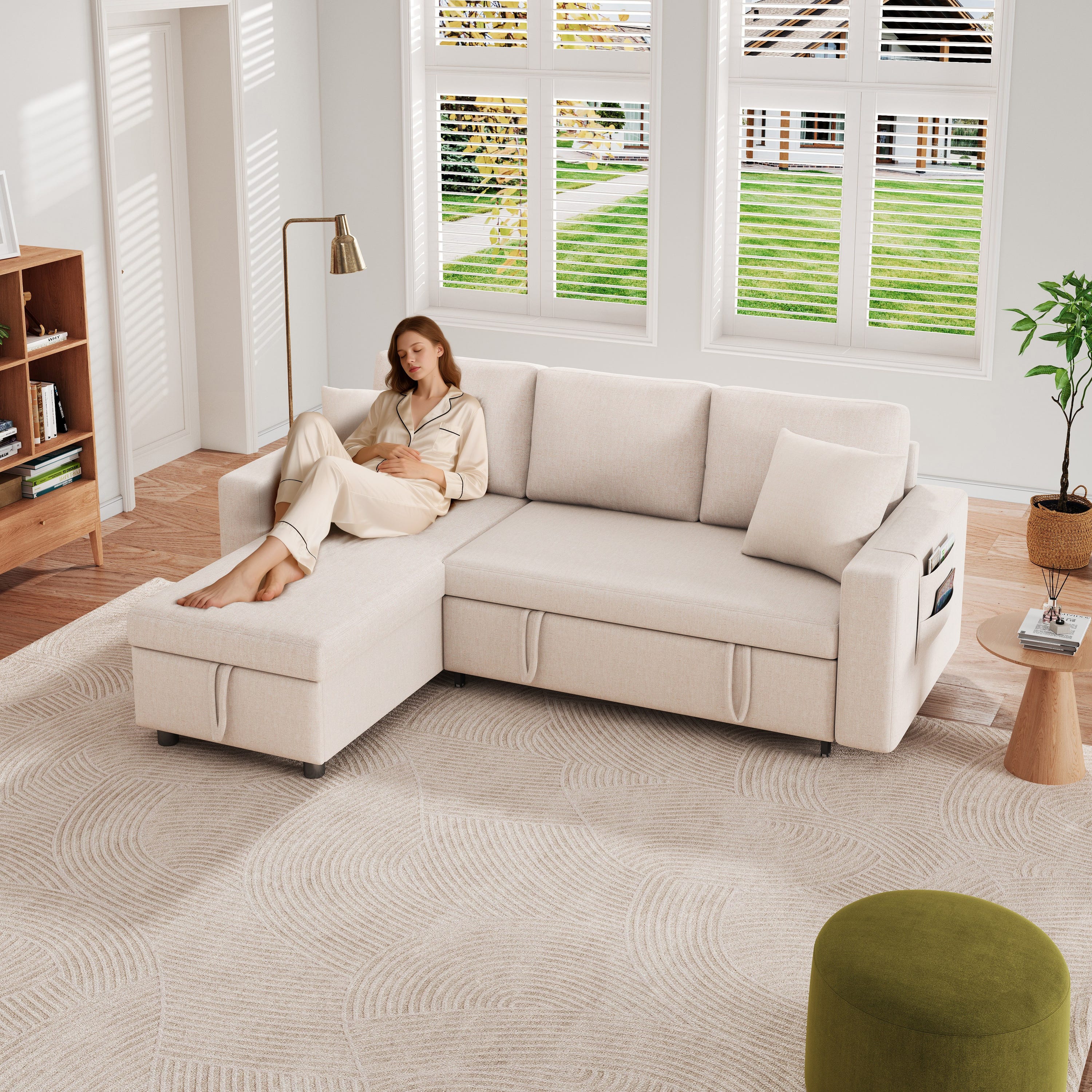 Divano letto angolare a posti con contenitore 219,5 x 142,5 x