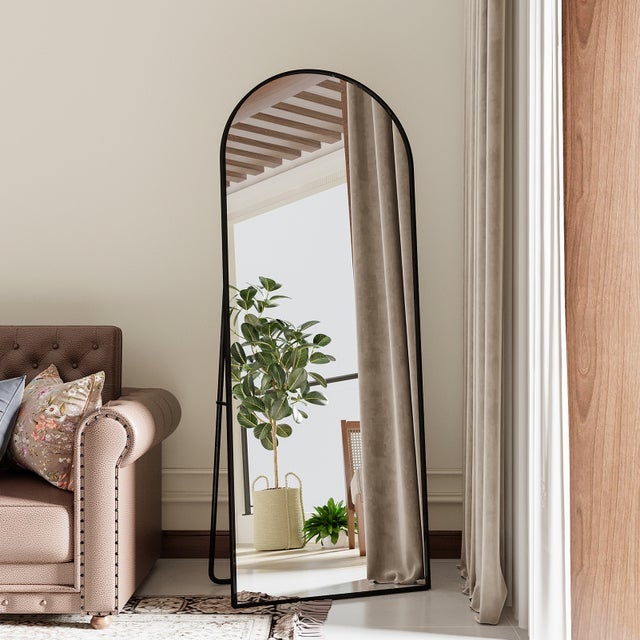Miroir sur pied,165 x 50cm,miroir sur pied incurvé,cadre en alliage d'aluminium,miroir de chambre,noir