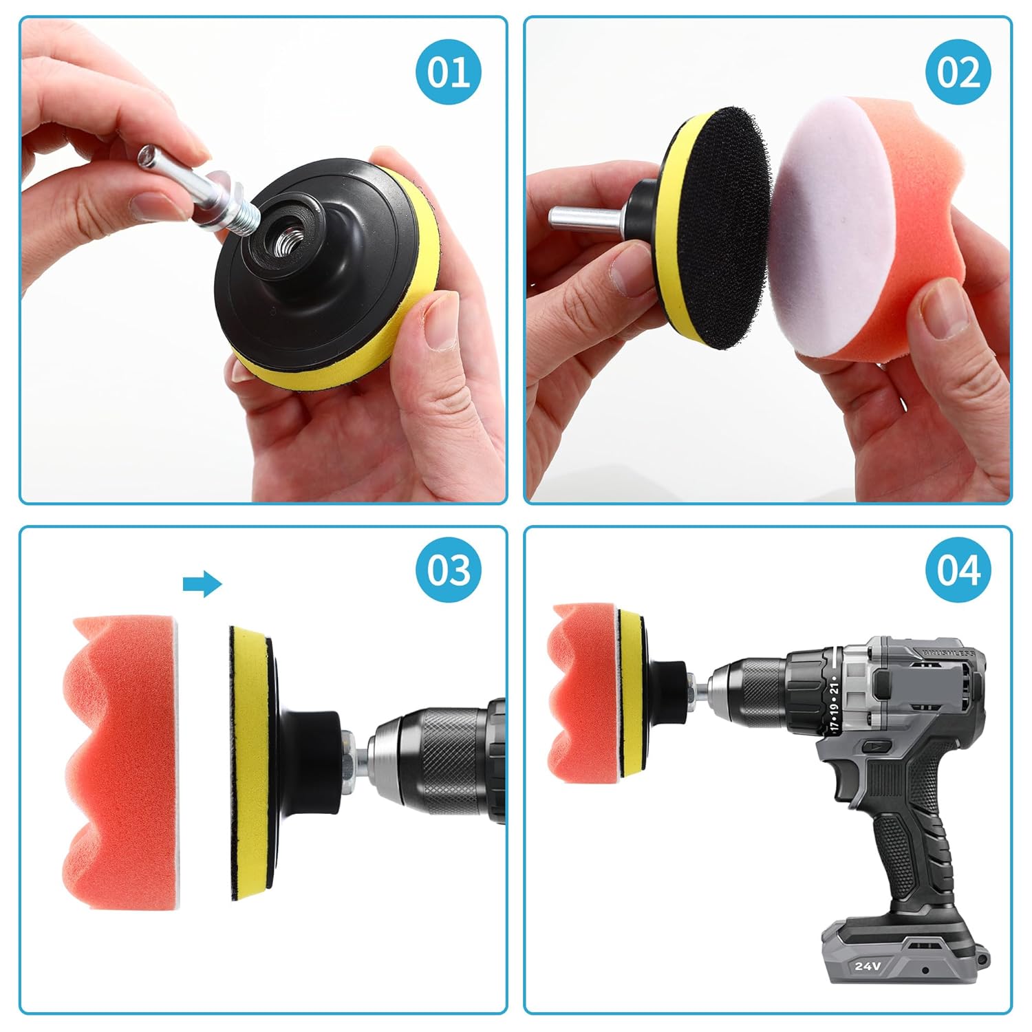 23 Pièces Polissage Voiture Kit，80mm Polissage Pad Éponge, pour Perceuse M10,pour le Polissage, le Meulage et le Cirage Dans les Machines à Polir - 5