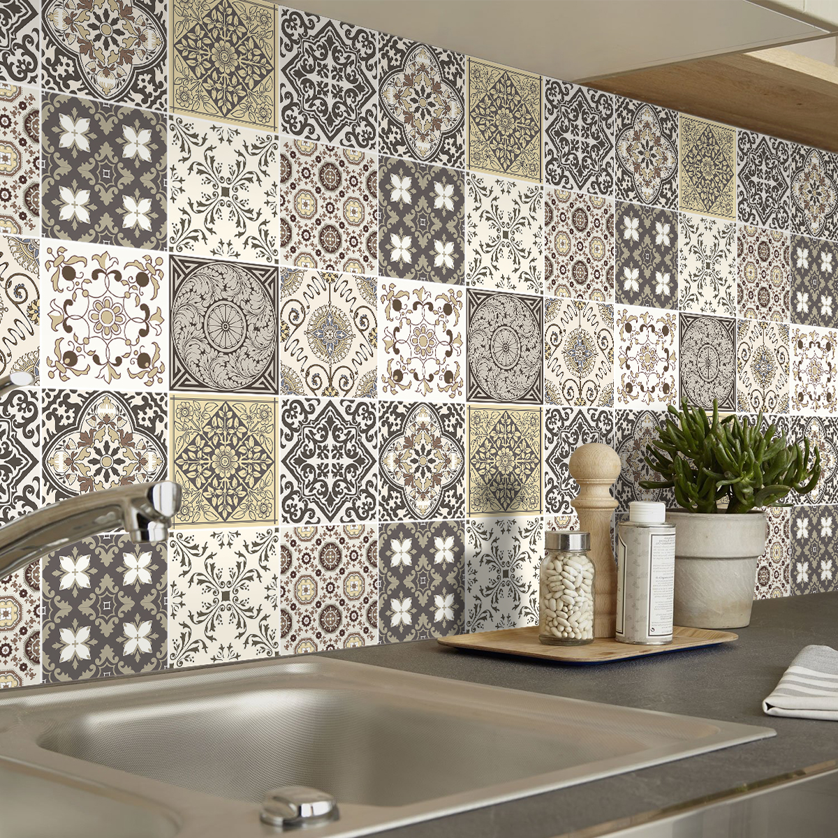 Crédence Cuisine Adhésive ALBAN - Carreaux Ciment Bleu - L200 X H55 Cm Maison Danae 88672313