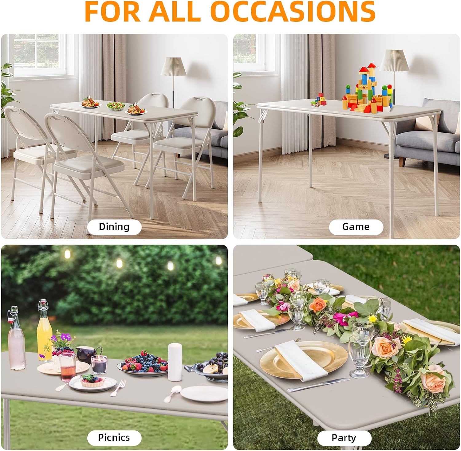 Folding Table, Foldable Card Table, Lockable Metal Leg Support | Leroy ...