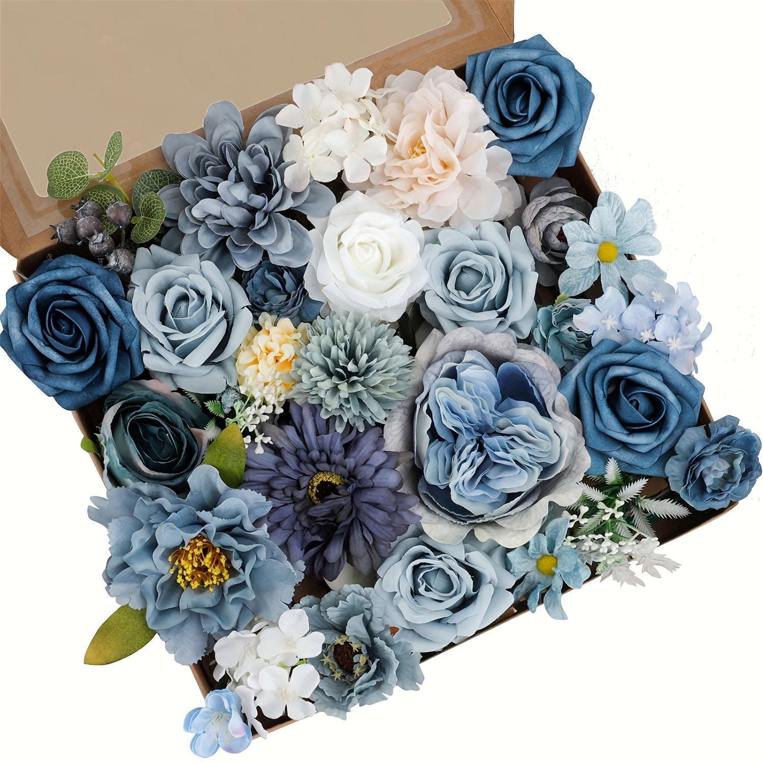 Set 4 Rose Artificiali Romantica a 3 Diramazioni Altezza48 cm Beige