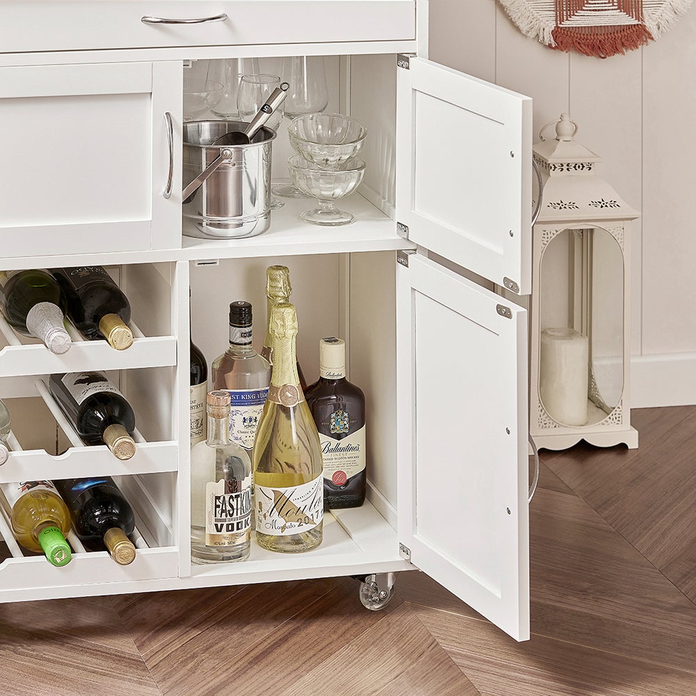 SoBuy Desserte de Cuisine avec 2 Portes et 2 Étagères, Chariot de Rangement sur Roulettes, 55x38x84 cm, Blanc FKW45-WN - 8