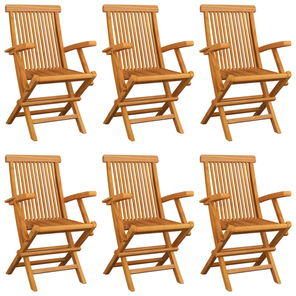 Chaises de jardin avec coussins gris 6 pcs Bois de teck massif - 3