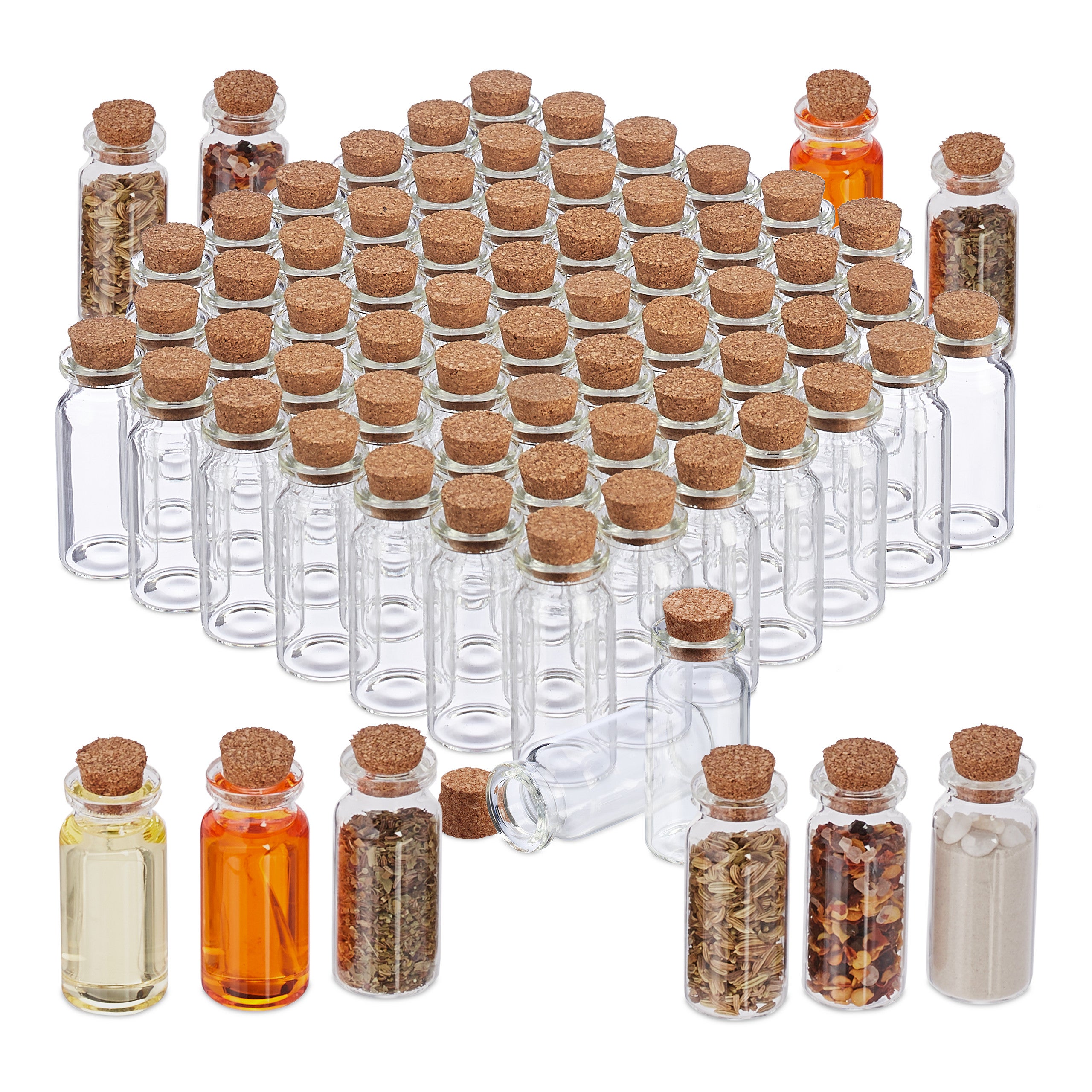 Set 25 Bottigliette In Vetro Con Tappo In Sughero Da 60 Ml: Ideali Per Bomboniere, Conservare Spezie O Decorazioni Fai Da Te - Relaxdays