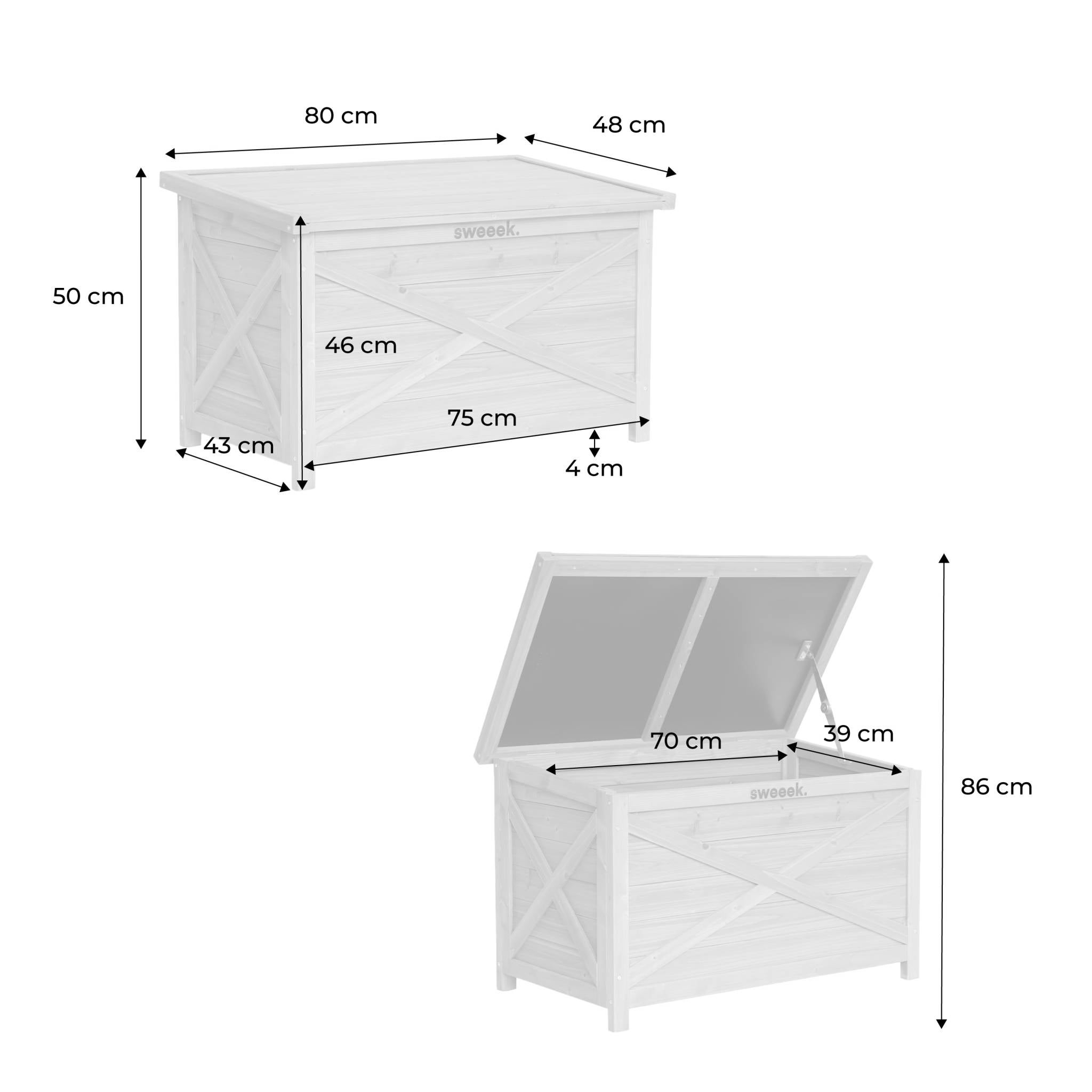 Coffre de rangement en bois 80 cm. naturel. L80 x P48 x H50cm. capacité 100L ALYSSE - 4