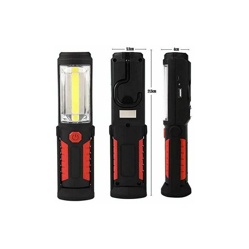 Akumulatorowa latarka LED 3 W COB bez użycia rąk, lampa robocza 2 w 1, dwa tryby oświetlenia, czerwona
