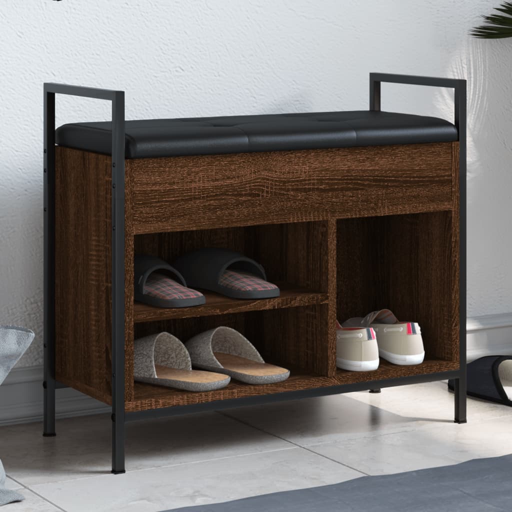 Panca Porta Scarpe Relaxdays Stile Industriale – Con Cuscino, 3 Scomparti, 46x80x30 Cm, Marrone/Nero
