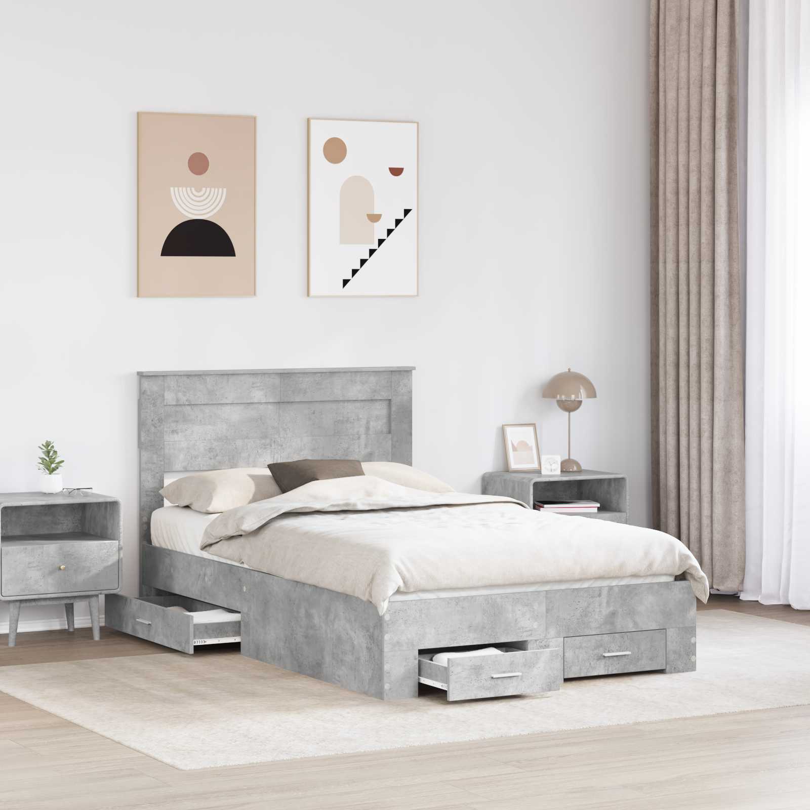 Cadre de lit gris béton 135 x 190 cm panneau de bois - 3