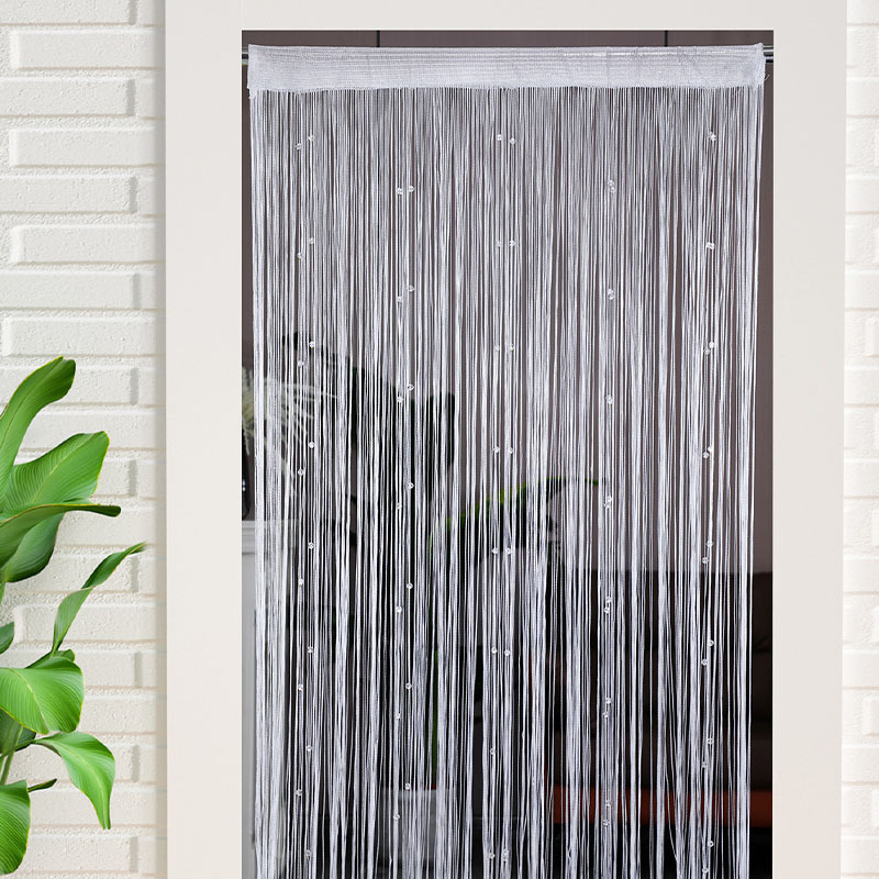 Rideau Anti Moustique Pompons, Separation de Piece Moustiquaire de Porte Entrée et Exterieur pour Fenêtre de Cuisine, (Blanc,100X200cm) - 4