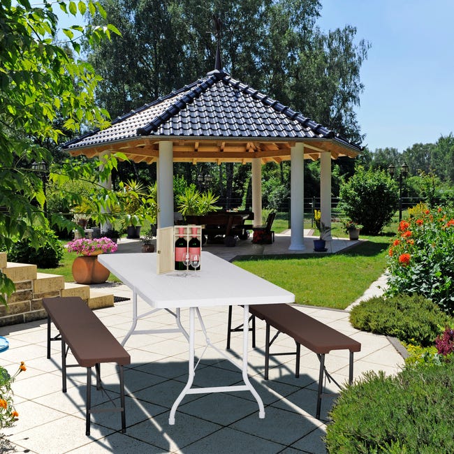 Set 2 Panchine Pieghevoli Da Giardino - Plastica Marrone, 100x42x25cm, 150kg Portata - Foto 14