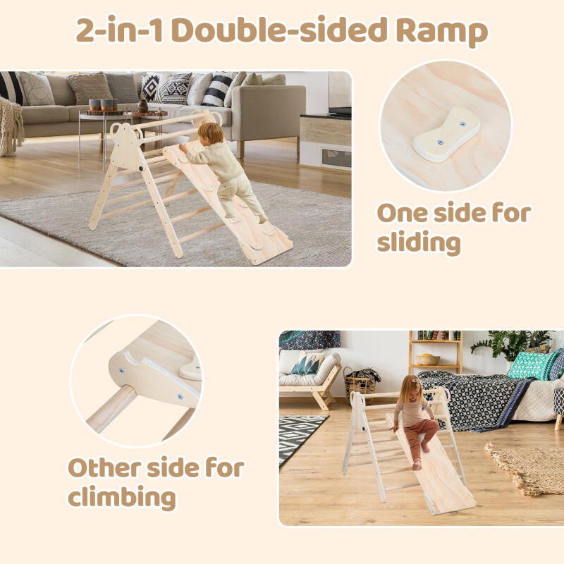Ensemble d'Escalade,3 en 1 Triangle d'escalade Enfants avec Rampe Réversible,Naturel,pour Tout-Petits Bébé 2 An+ - 4