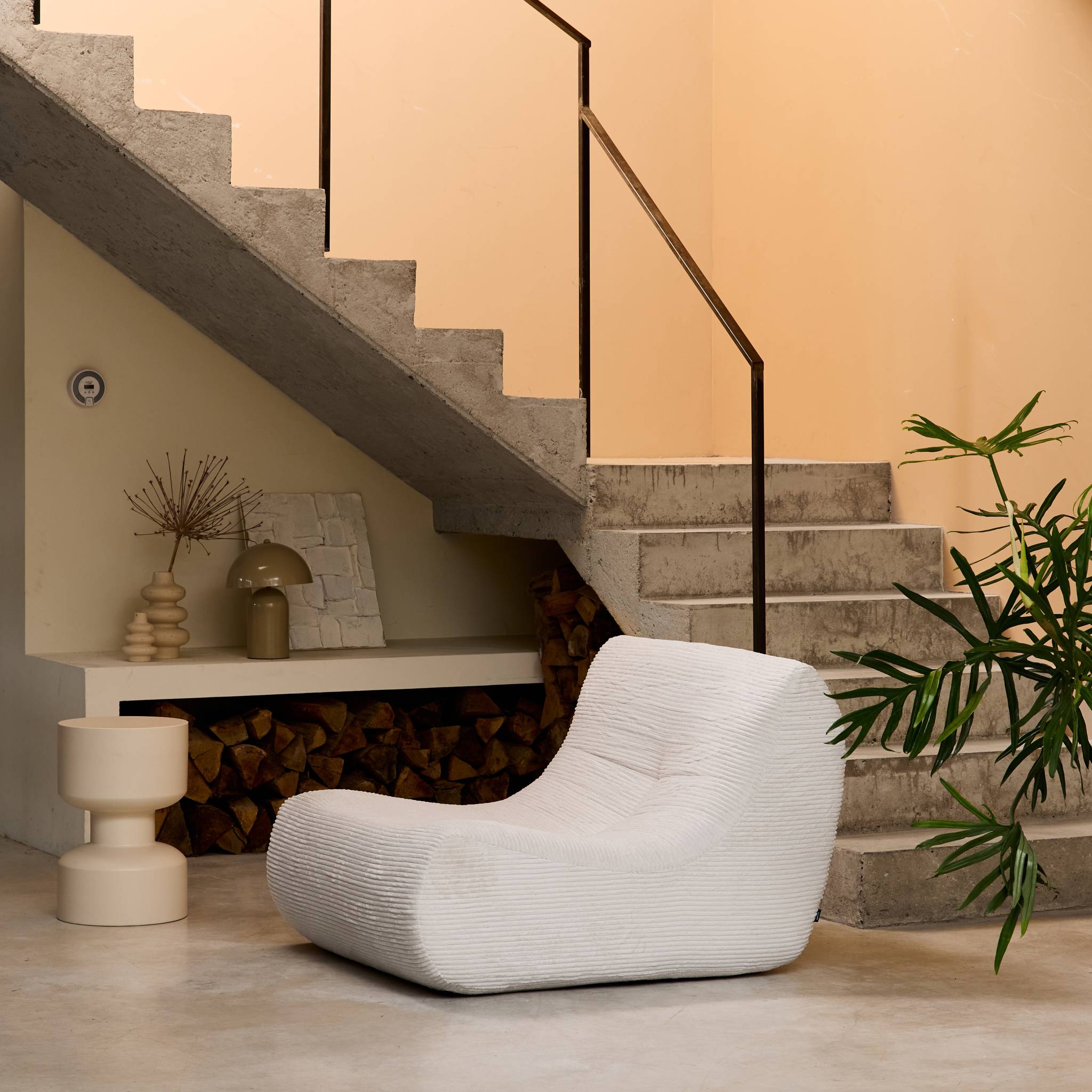 Chauffeuse velours côtelé 1 place crème L 91 x P 105 x H 72 cm - SOKOL SOKOL - 3