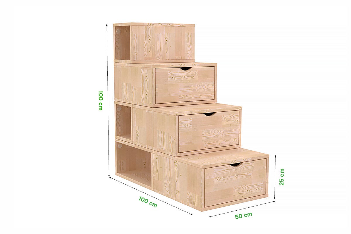 Escalier cube de rangement hauteur 100 cm, Brut (sans vernis) - 4