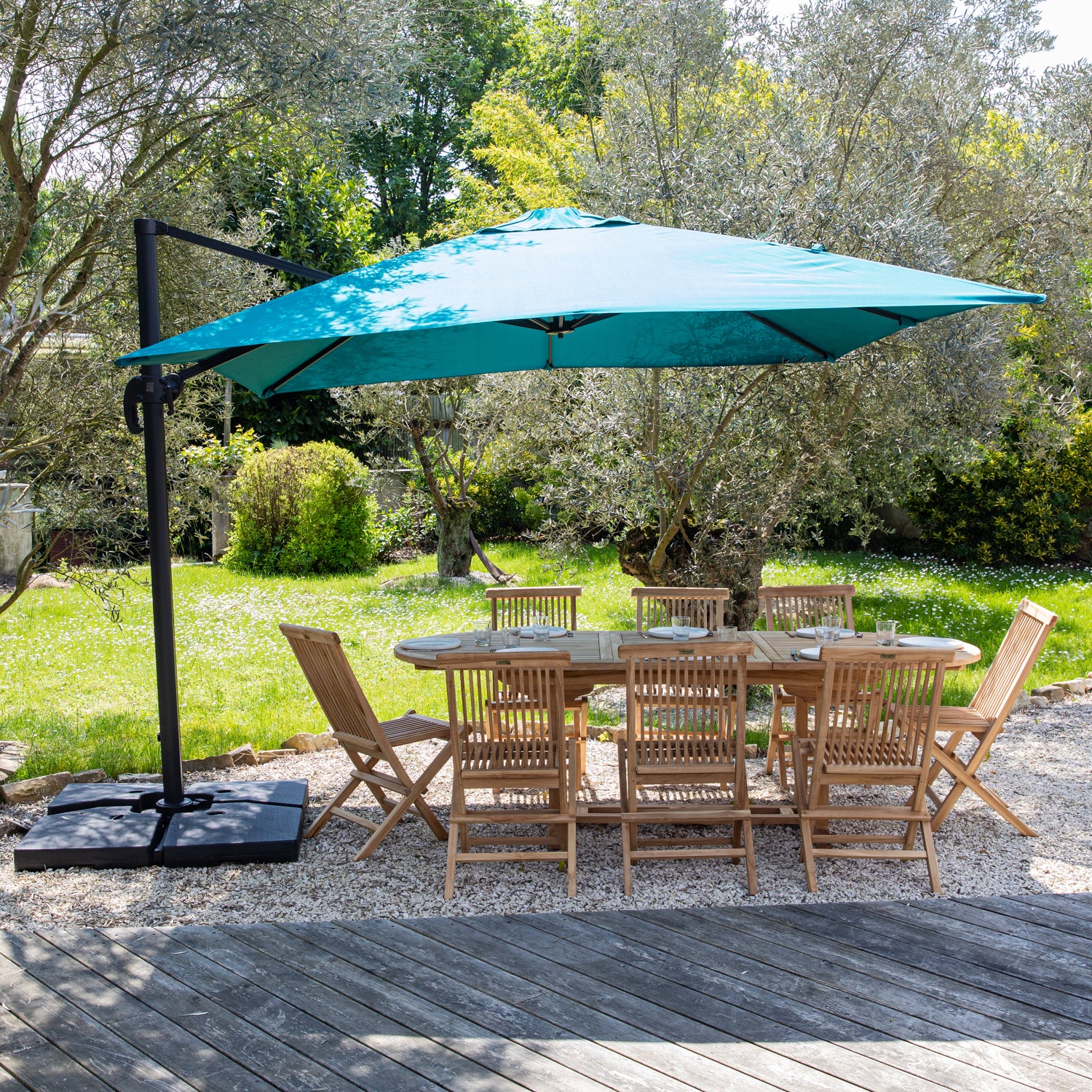 Parasol déporté MOLOKAI carré 3x3m bleu + housse - 8