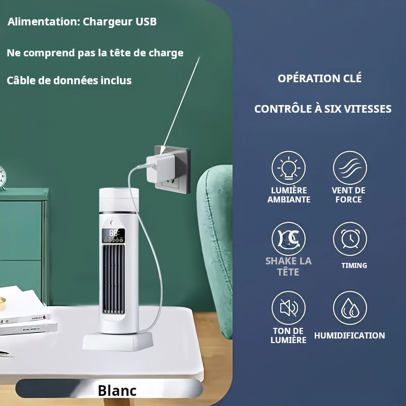 Ventilateur tour USB silencieux, grand angle d'inclinaison de 120°, humidification pour chambre, bureau, maison - 7