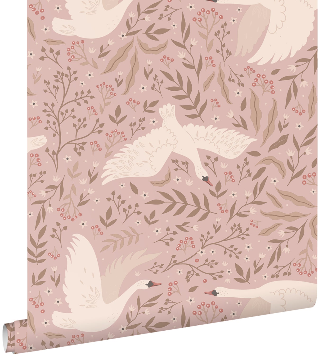 Tapeta łabędzie starego różu - 53 cm x 10.05 m - ESTAHOME
