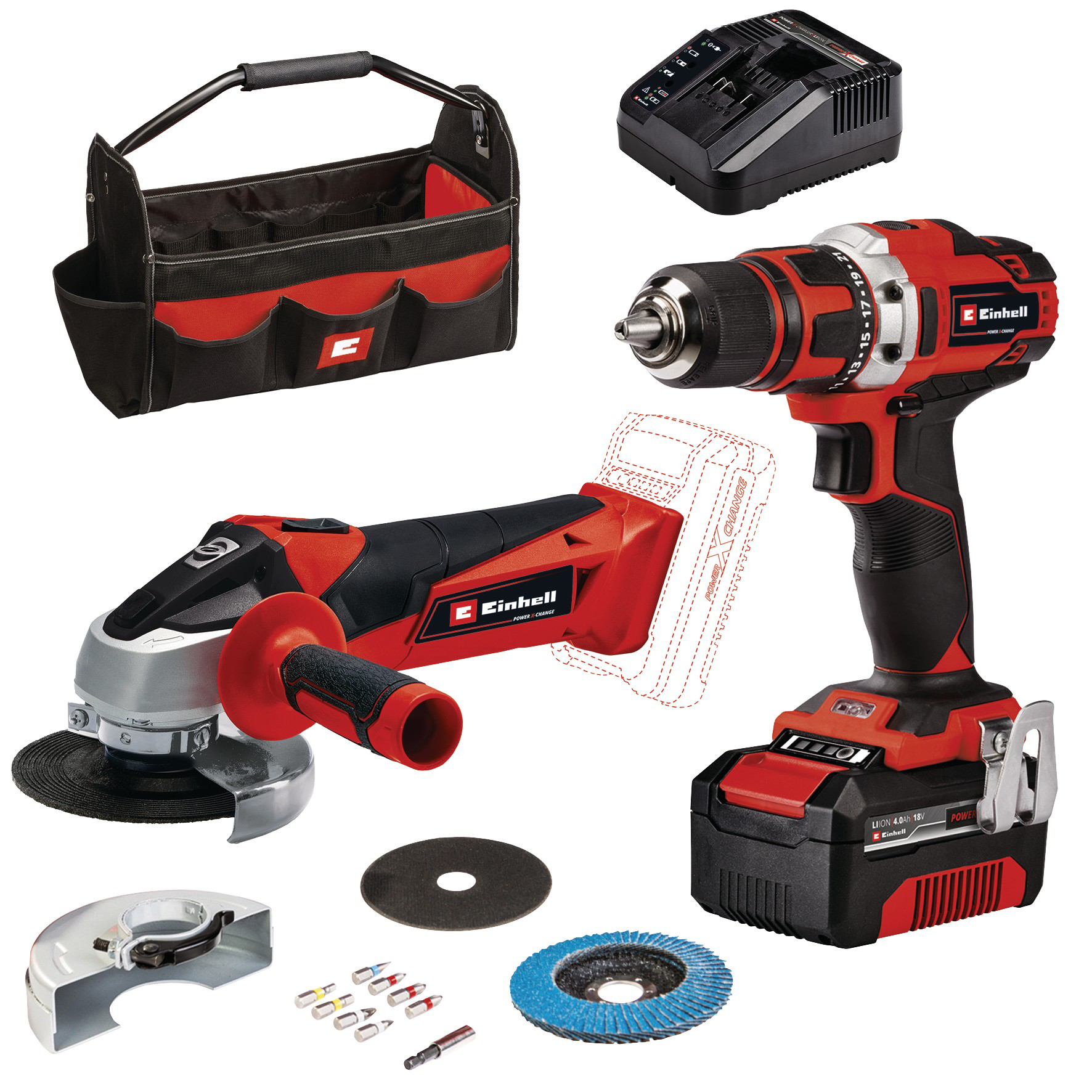 Einhell Taladro Atornillador A Batería Te-Cd 18/40 Li + Amoladora Angular A Batería Tc-Ag 18/115 Li , Leroy Merlin