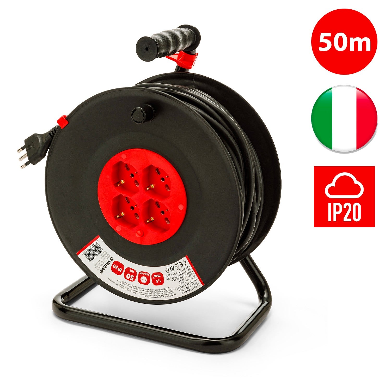 Enrouleur électrique standard italien, 4 prises, câble H05VV-F3G1.5MM2, 50m, CE - 8