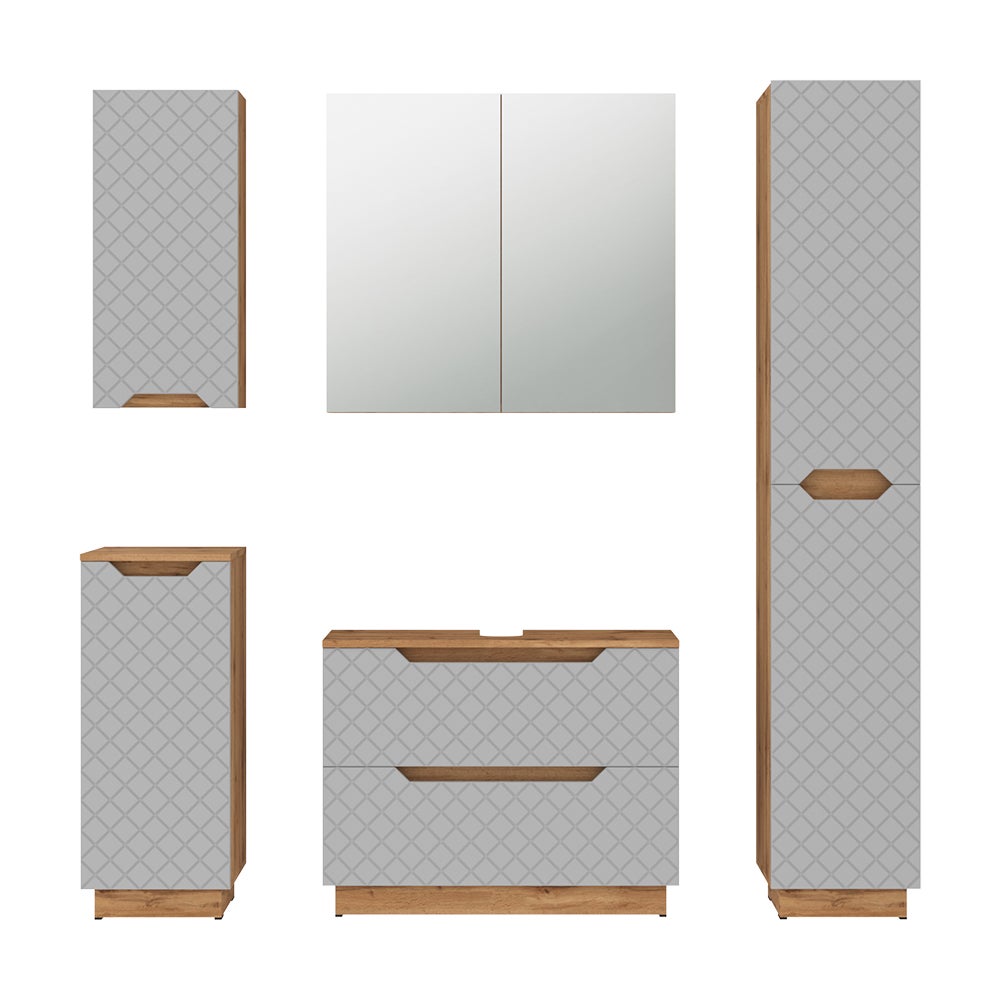 Vicco Zestaw mebli łazienkowych Lotta, Dąb/szary ze strukturą płytek, 5 części
