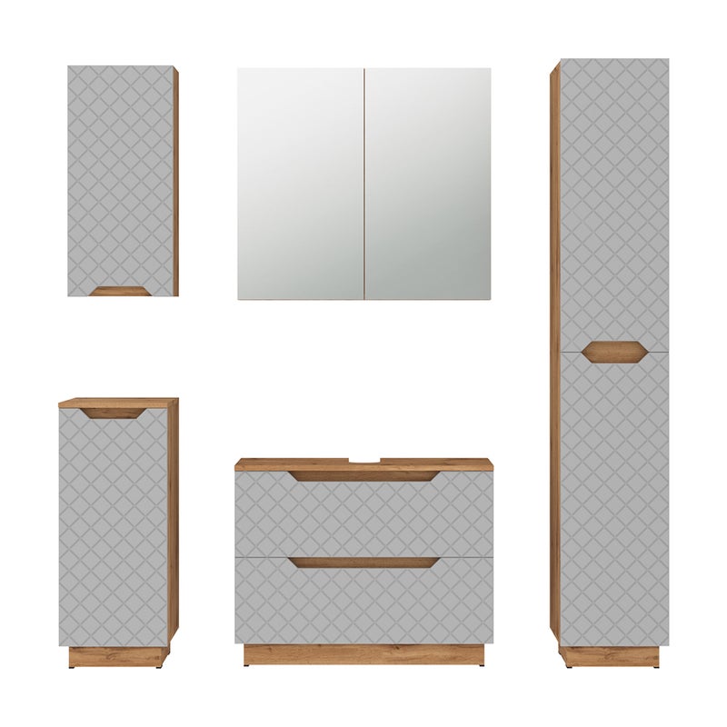 Vicco Zestaw mebli łazienkowych Lotta, Dąb/szary ze strukturą płytek, 5 części