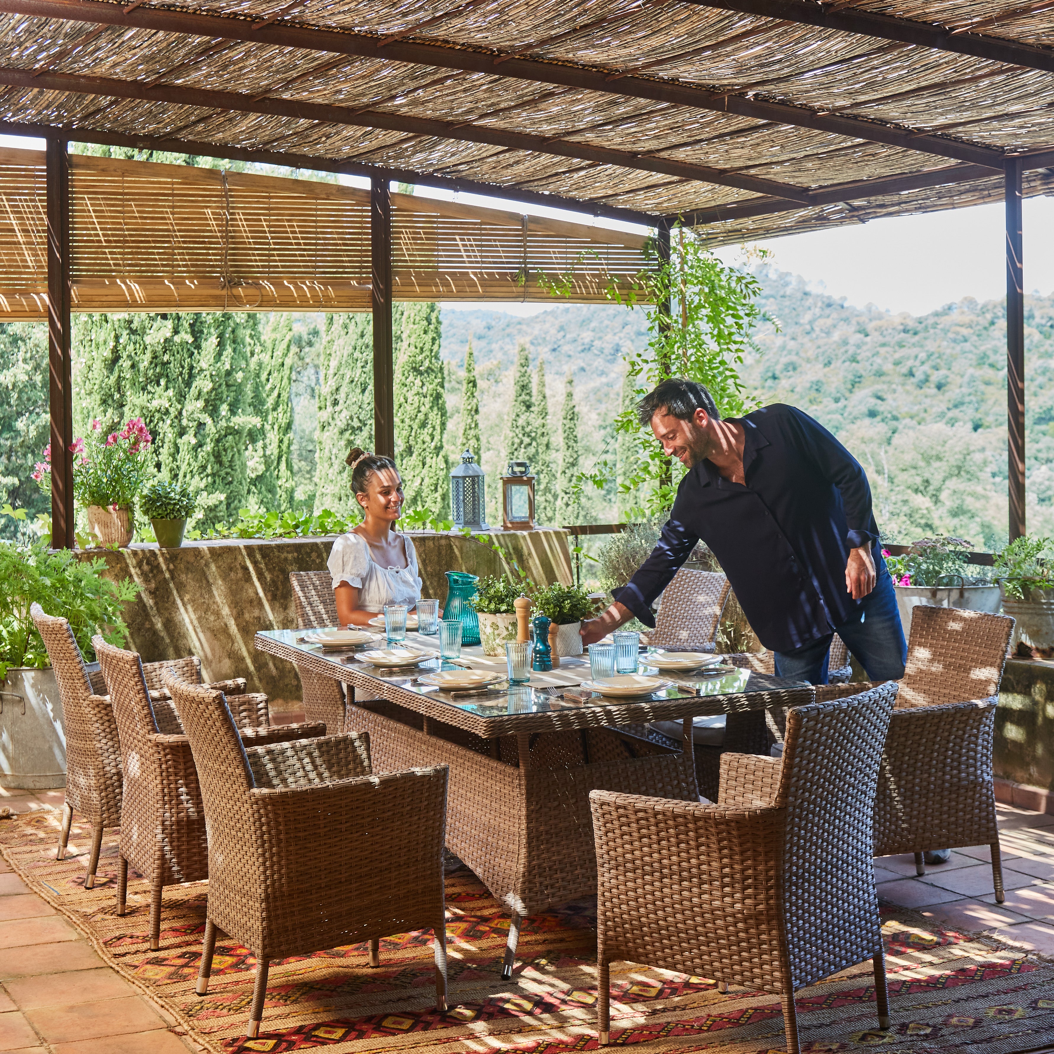 Conjunto comedor mesa jardín 200x100 cm y 6 sillas ratán sintético y aluminio – Bolonia - 6