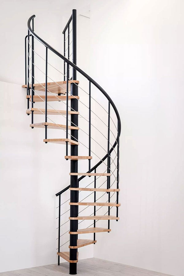 Escalier colimaçon 13 marches - Hauteur à franchir 2.54 à 3.05m - Structure noire et marche hêtre - Diamètre 100cm - VENE100/NH-13 - 3