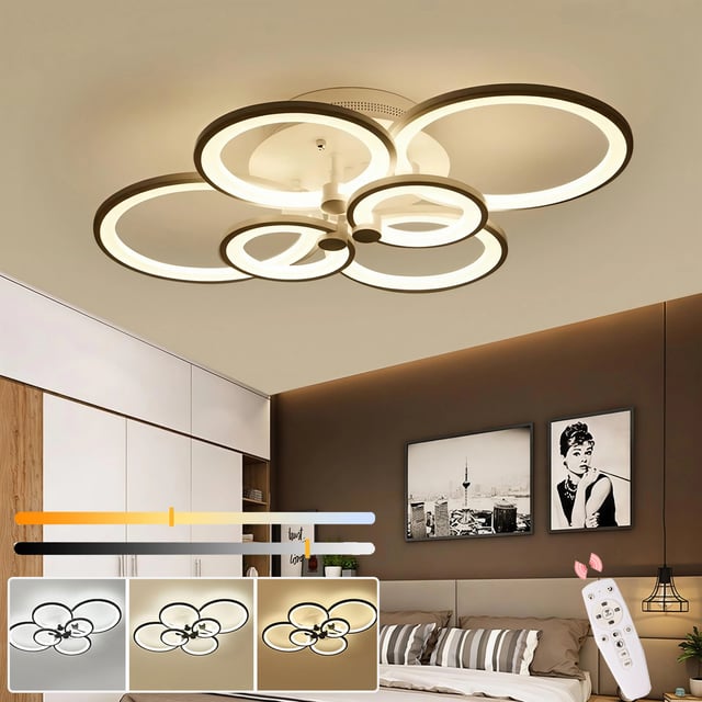 Nowoczesna lampa sufitowa 78 cm z pilotem, 6 pierścieni świetlnych - ściemnialna lampa sufitowa LED, 3000 K-6500 K, energooszczędna, 84 W