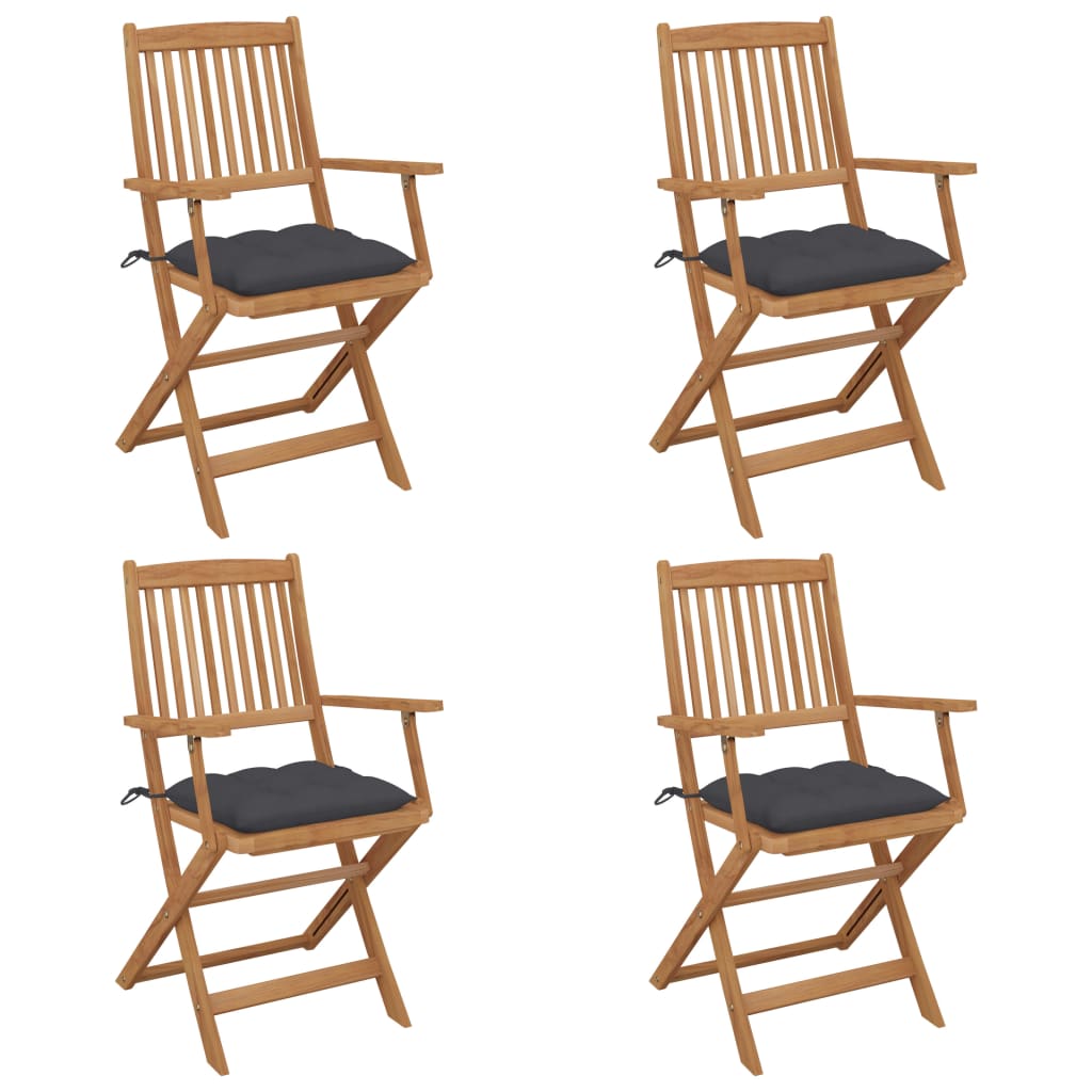 Lot de 4 Chaises pliables de jardin | Siège de Terrasse | Chaise d'extérieur avec coussins Bois d'acacia CFW600894 - 2