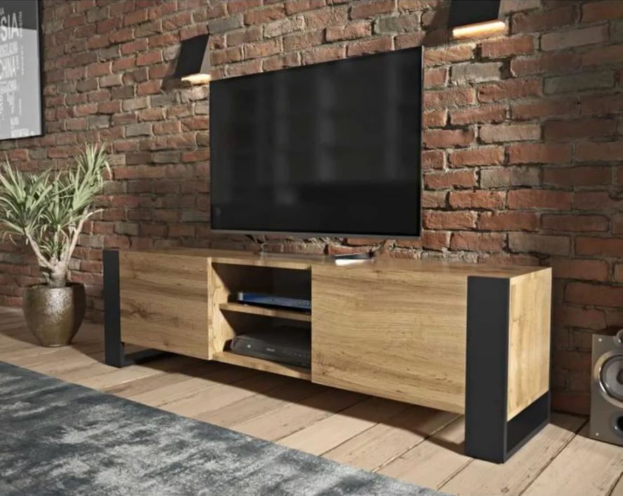 MEUBLE TV 160 CM LOVY CHENE AVEC PIEDS NOIR - STYLE INDUSTRIEL - 3