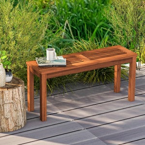 Banc Terrasse Bois Massif pour 2 Places 100x30,5x47CM-Banc à Lattes 100 cm Intérieur et Extérieur-pour Jardin/Terrasse