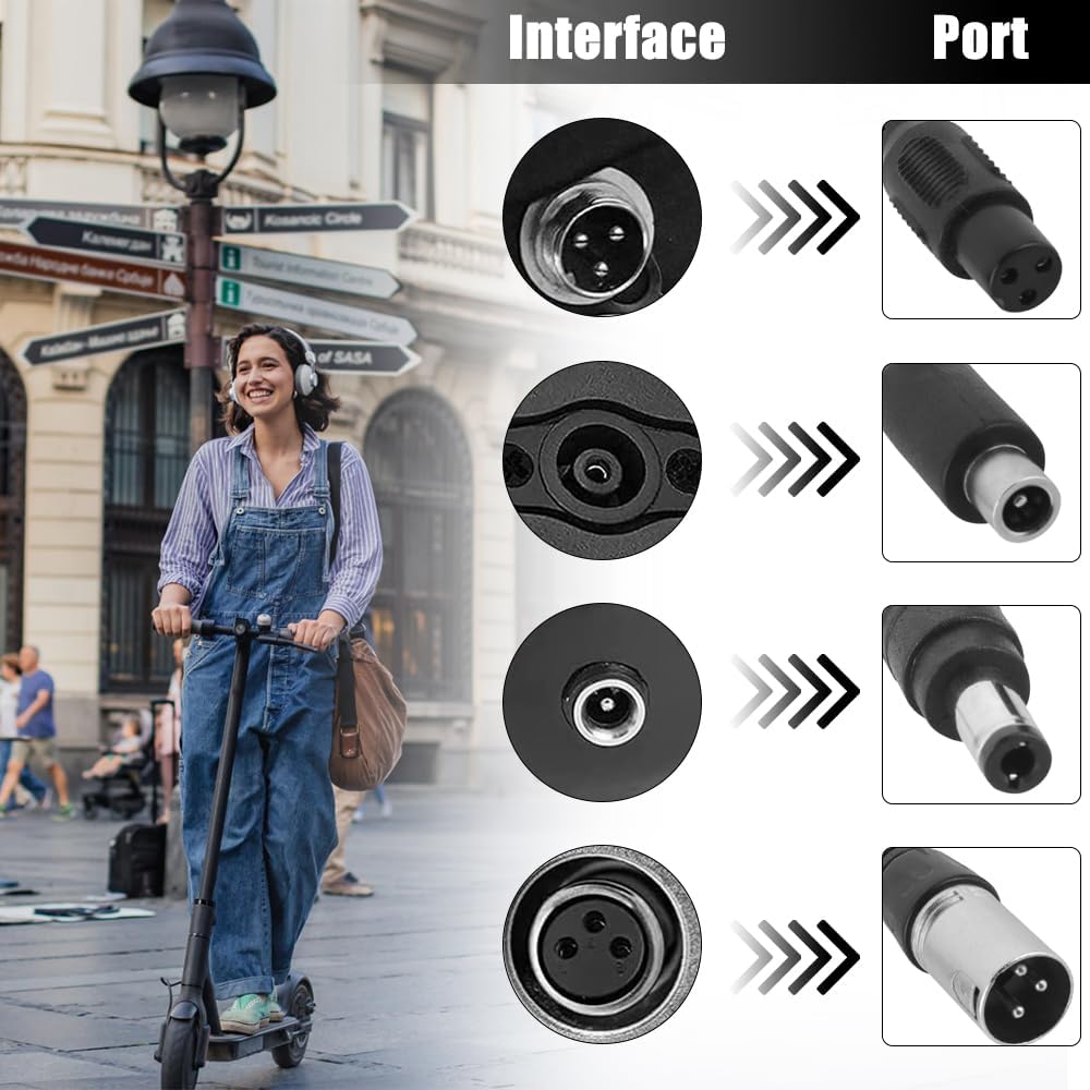 Caricabatterie per bici elettriche - Caricabatterie universale per scooter elettrici - 36 V/42 V 2 A - con 6 connettori per caricabatterie - 8